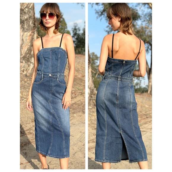 Wash Lab Retro Denim Corset Dress Size Small